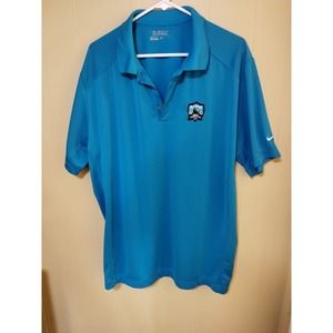 NIKE Fellowship GOLF POLO SHIRT -XL BLUE GEO CAMO DRI-FIT STRETCH PERFORMANCE